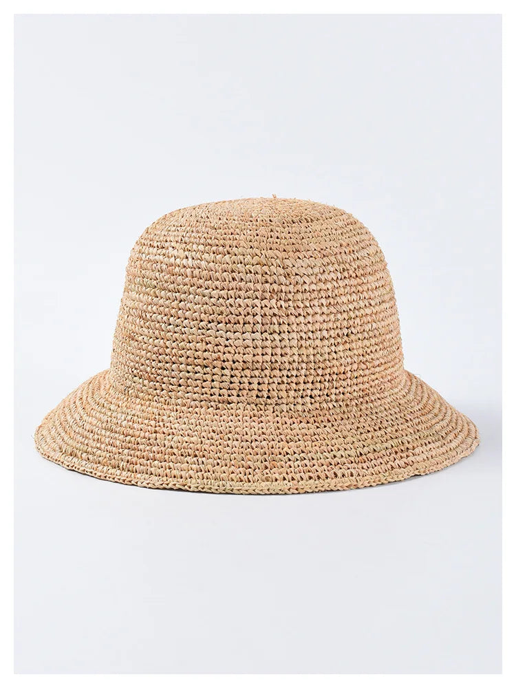 Natural Raffia Designer Beach Sun Hat for Women Handmade Crochet Straw Hat Ladies Spring Summer Bucket Hat Floppy Fisherman Cap