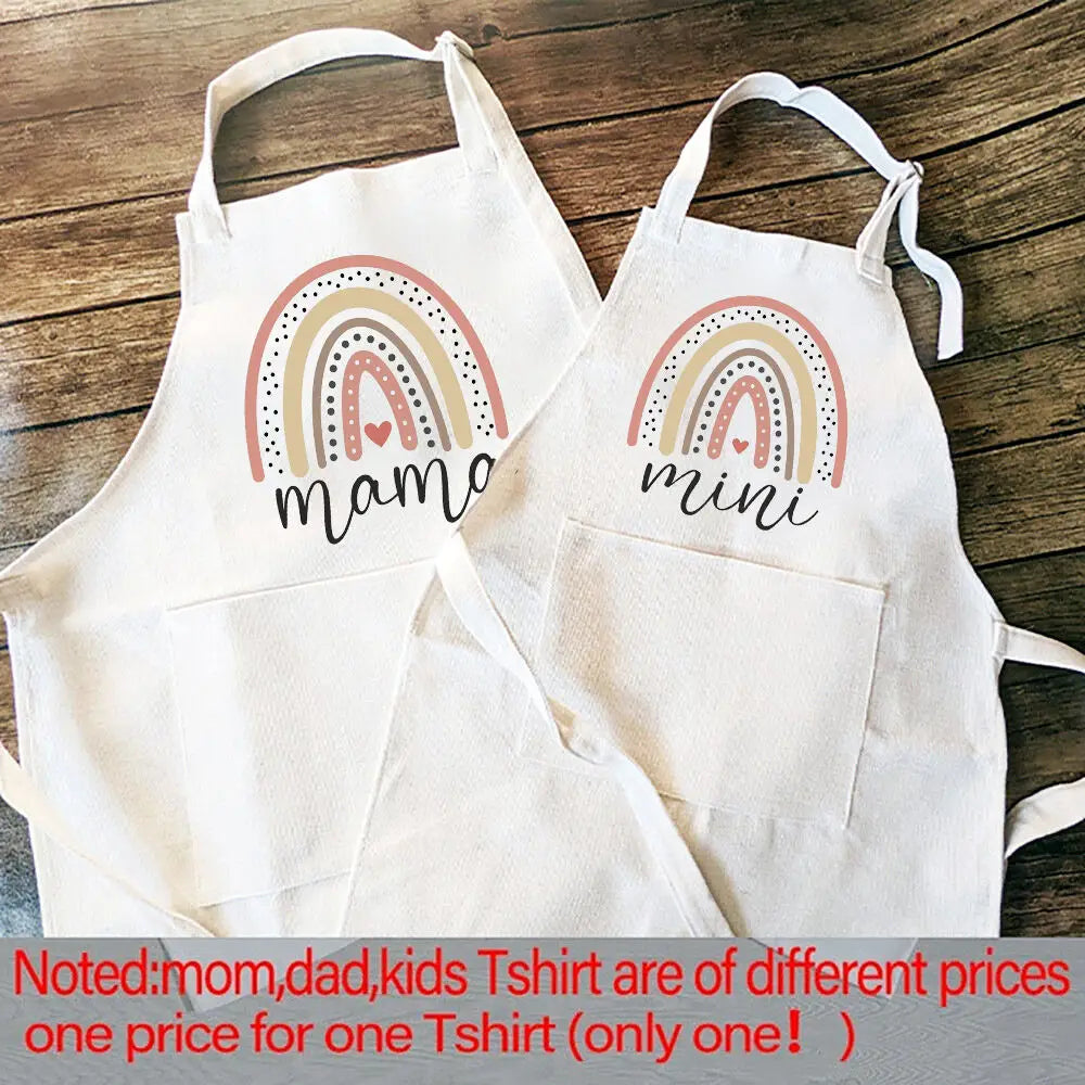 Rainbow Mama Rainbow Mini Print Apron Mom Kids Family Matching Apron Mother Girl Kitchen Apron Cooking Baking Pinafore Gift 1pcs