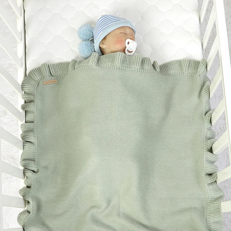 Baby Blankets Knitted Infant Boys Crib Bedding Quilt Girls Plaid 90*70cm Newborn Stroller Swaddling Warp Fashion Solid Ruffles
