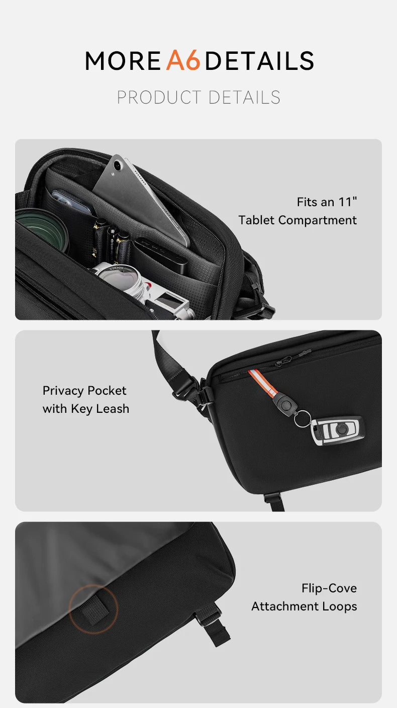 ReeYee A6 4.5L Large Sling Bag, Durable Cordura Waterproof Crossbody Pack, Smart Organization Anti-Theft Shoulder Bag