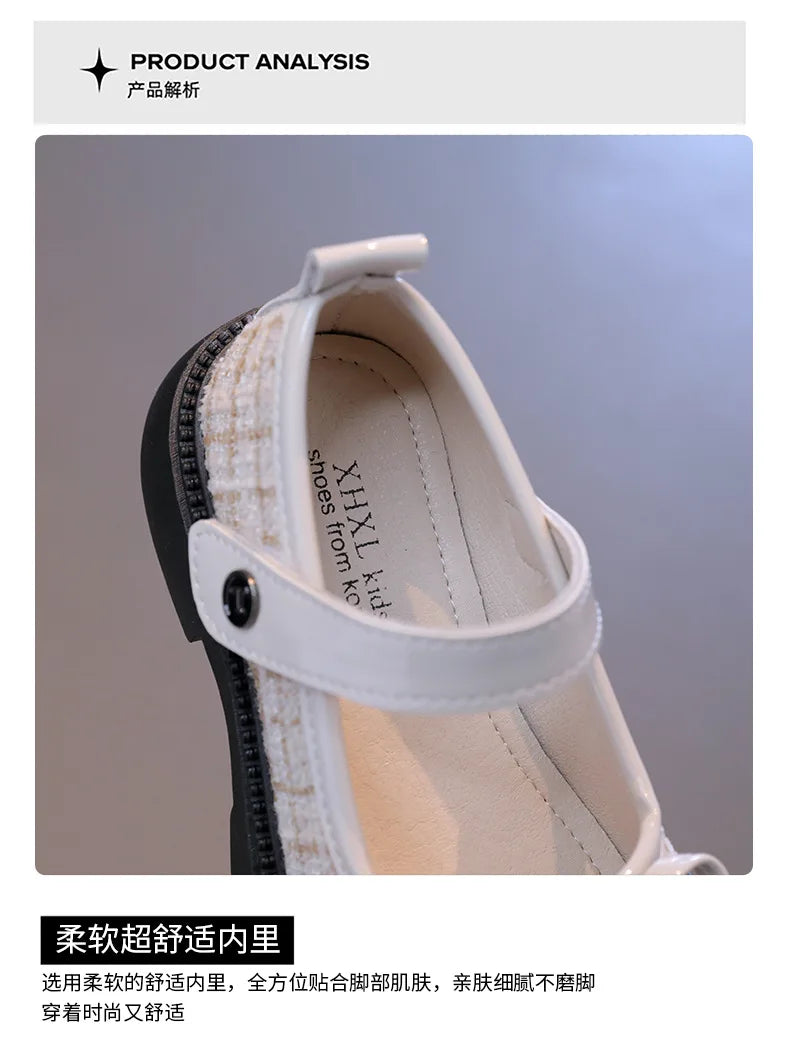 Butterfly Knot Anti Slip Round Toe Girls Leather Shoes Spring Autumn Outdoor PU Sweet Princess Leather Shoes Sandalias De Mujer