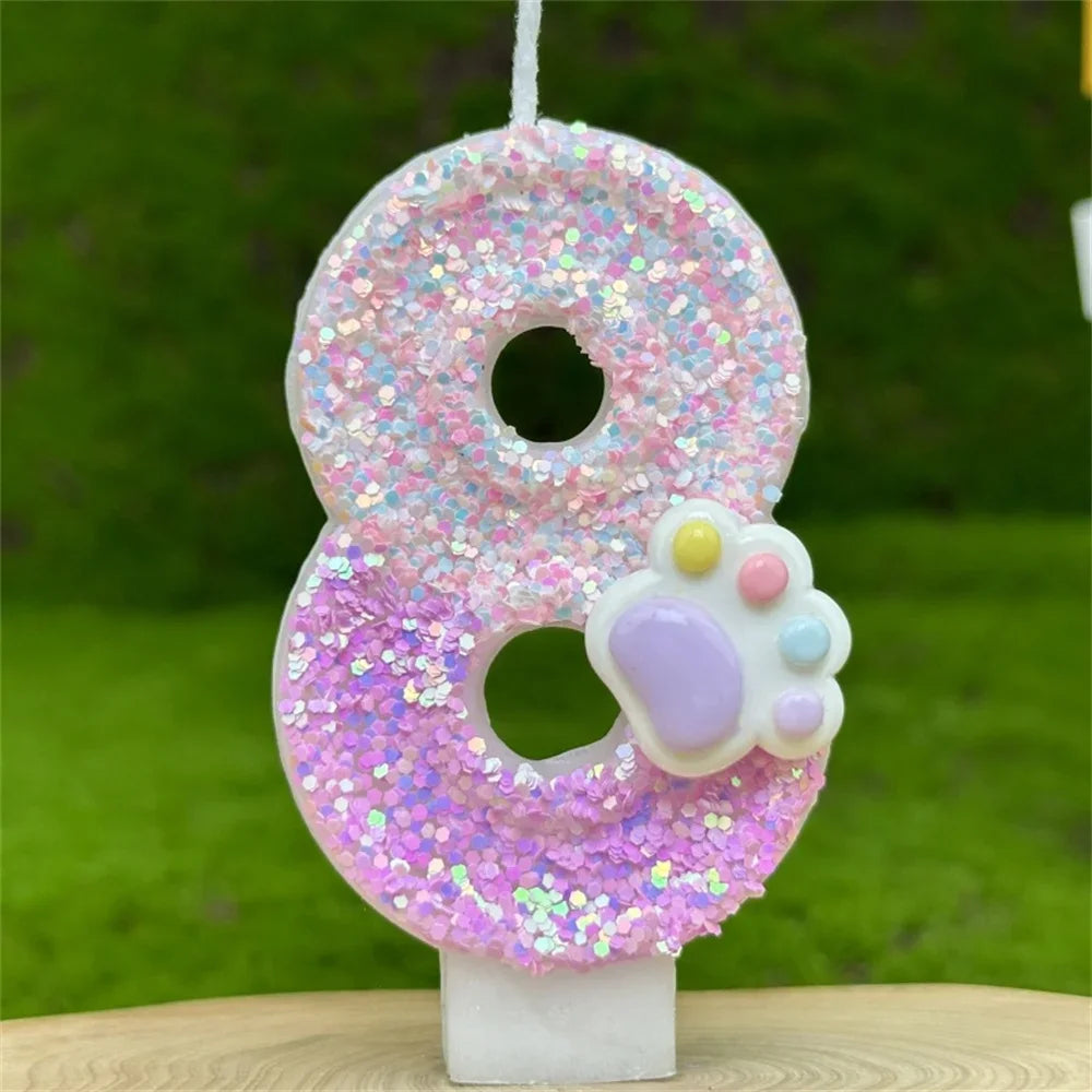 3D Number Candles Cake Decorating Glitter Pink Claw Theme Number Candles Cake Topper Birthday Party Cake Decoration