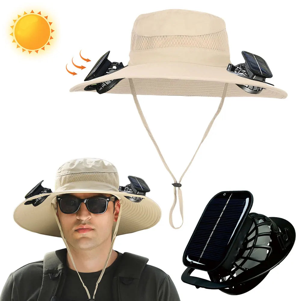 Solar Fan Hat Sun Hat with 2 Solar Fan Outdoor Fishing Hat Summer Cap for Men Outdoor Camping Fishing Hiking