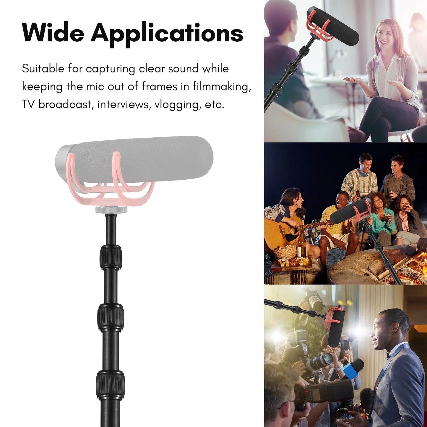Andoer Handheld Microphone Boom Arm 4-Section Extendable Mic Arm Aluminum Alloy Boom Pole for Microphones 1/4 Inch Screw Thread