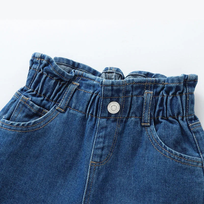 MILANCEL New Spring Kids Jeans Girls Cute Solid Color Denim Blue Pants Children Loose Trousers