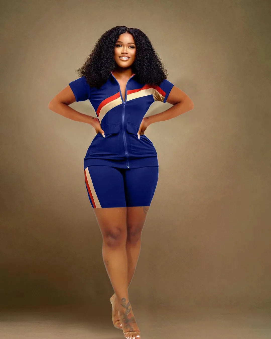 CM.YAYA Patchwork Fashion Women's Set Short Sleeve Track Top and Shorts Suit 2023 Sweatsuit Two 2 Piece Set Outfit Tracksuit