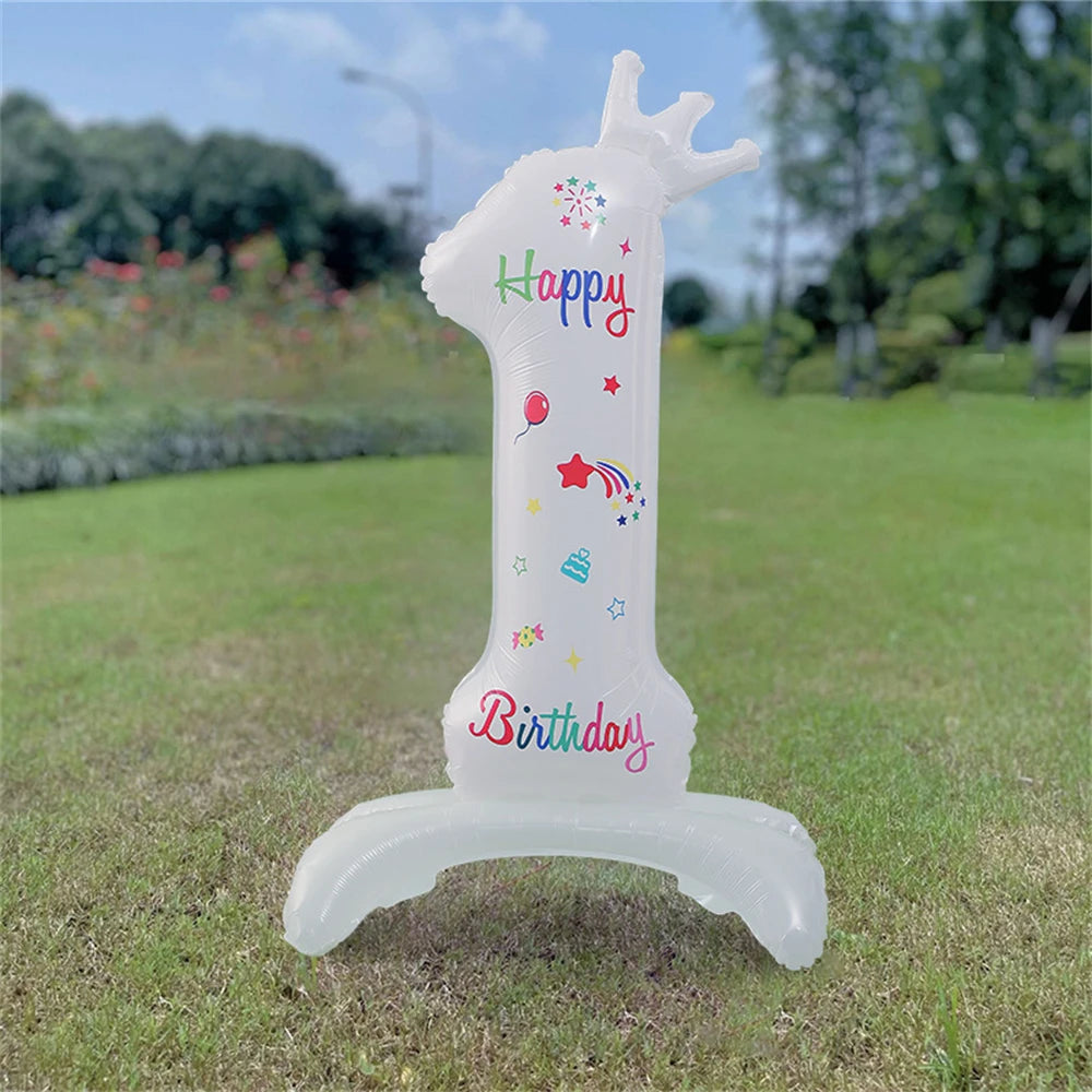 32inch White Crown Number Standing Balloon 0-9 Digital Balloons For Children's Happy Birthday Party Anniversary Decoration Golob
