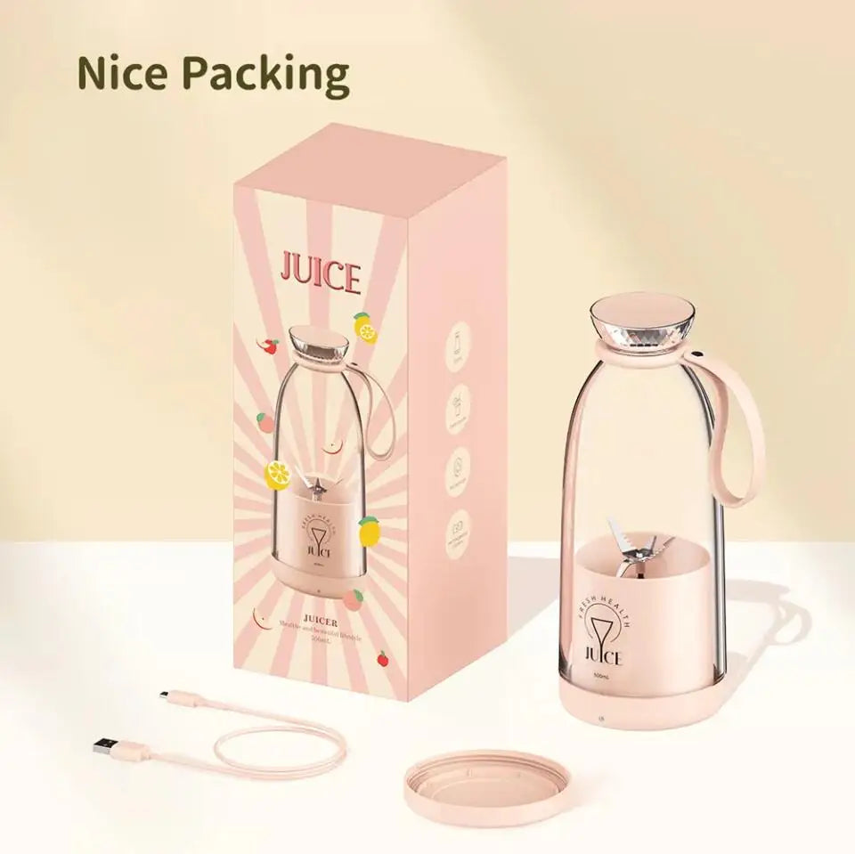 500ml Portable juicer Rechargeable Wireless Fruit Mixer Fresh Juice Bottle Blender 6 Blades Food Milkshake Ice Crush Cup 2400mAh