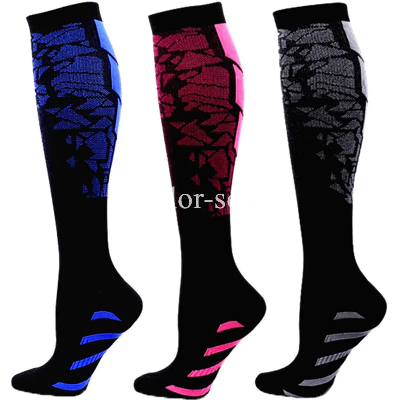 3 Pairs Lot Pack Compression Socks Running Men Women Floral Prints Stockings Sports Anti-Fatigue Compression Socks Bulk Sales
