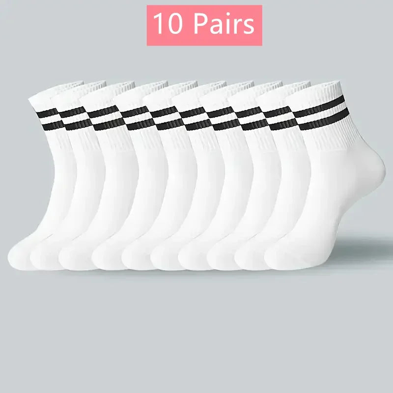 Mid Length Socks Women Classic Black White Solid Color Fashionable Casual Sports Absorbing Breathable Men Socks 1/7/10/20 Pairs