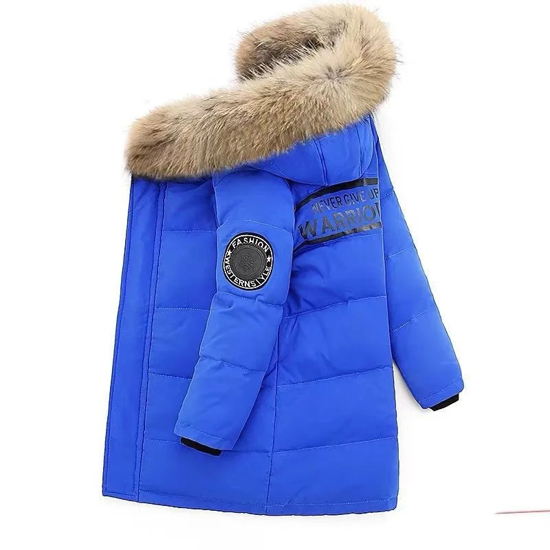 -30℃ Winter Kids Padded Jacket Children Thick Plus Velvet Warm Parkas Coat Boys Girls Fur Collar Hooded Cotton Clothes Outerwea