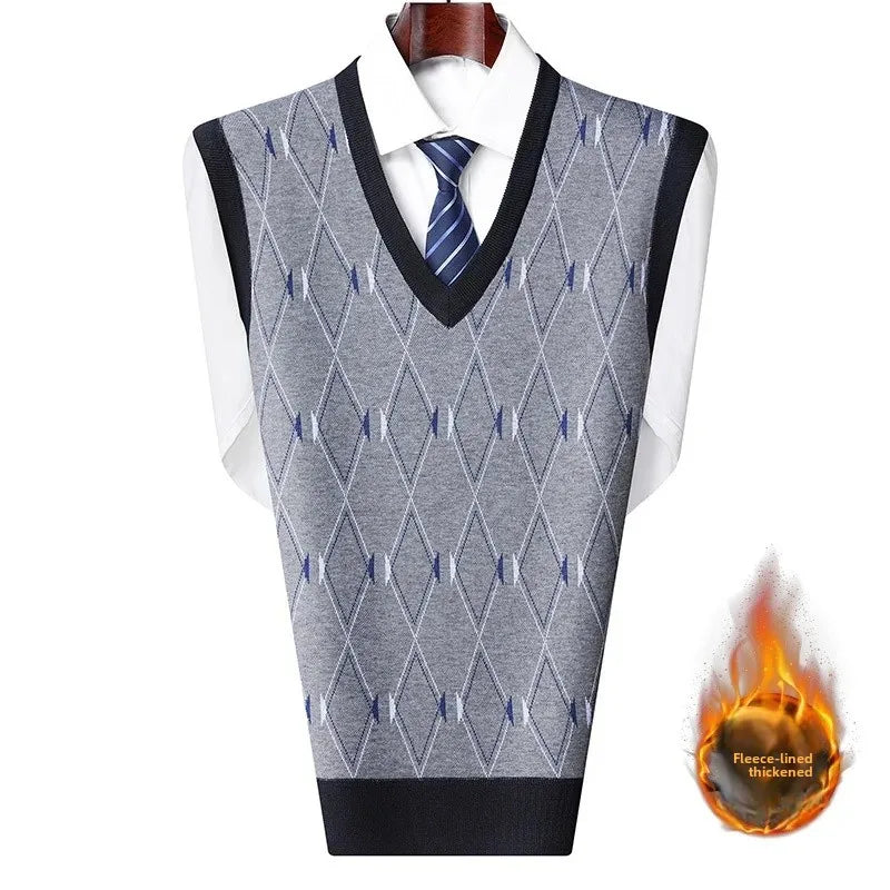Men's Sweatvest Knit Vest 2023 Autumn Winter New Style Casual Fashionable V-Neck Middle-Aged And Elderly Pullover
