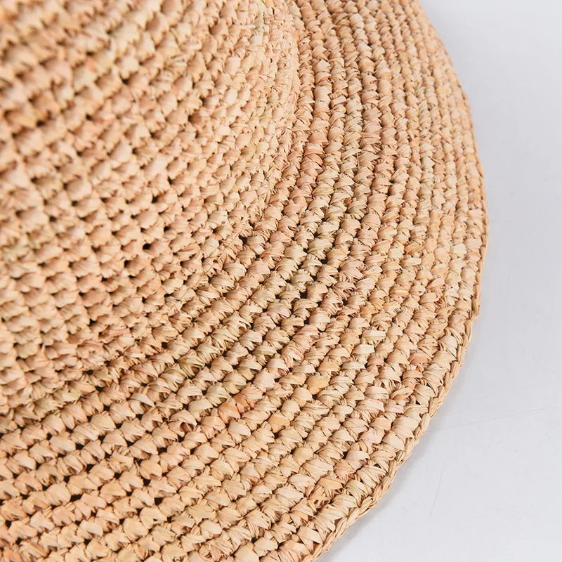 Natural Raffia Designer Beach Sun Hat for Women Handmade Crochet Straw Hat Ladies Spring Summer Bucket Hat Floppy Fisherman Cap