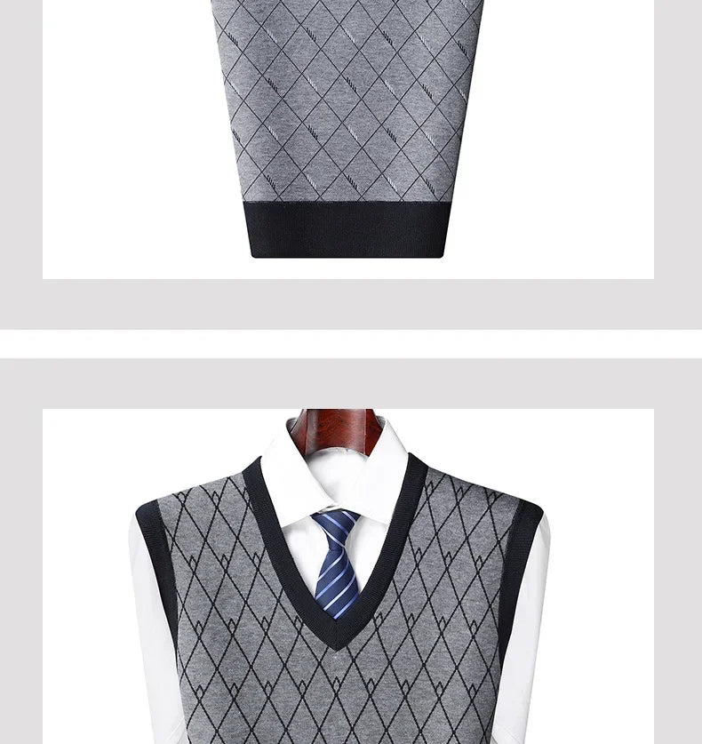 Men's Sweatvest Knit Vest 2023 Autumn Winter New Style Casual Fashionable V-Neck Middle-Aged And Elderly Pullover