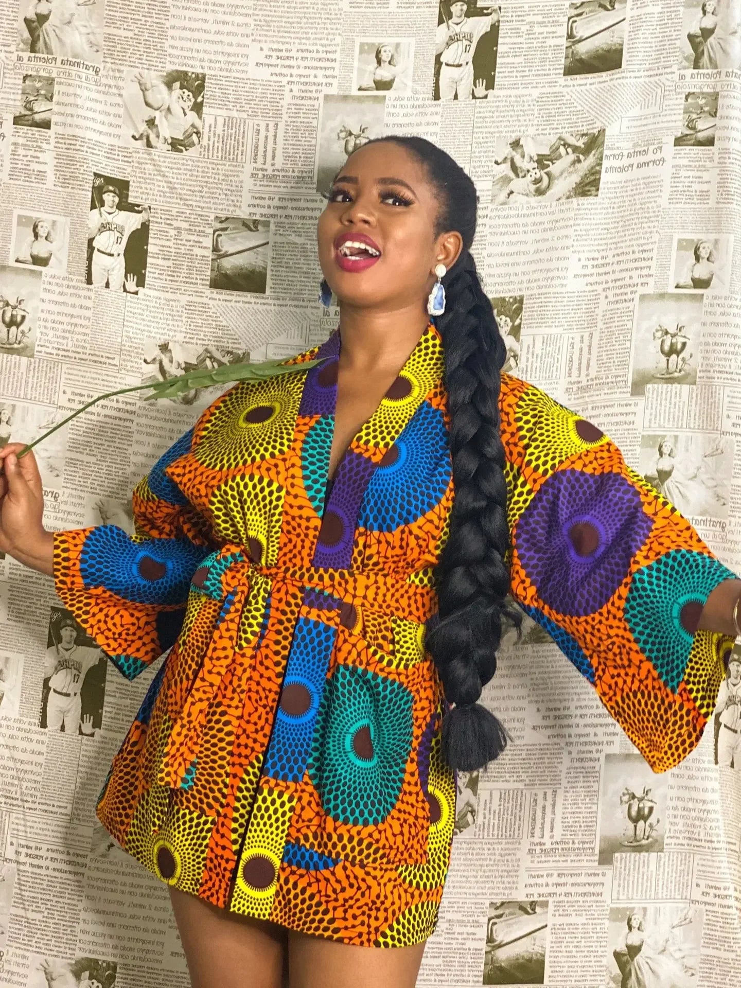 African  Printing Dress Women's Fashion Kimono Cardigan Coat Dashiki Geometric Belt Dress Plus Size Retro African Christmas Robe