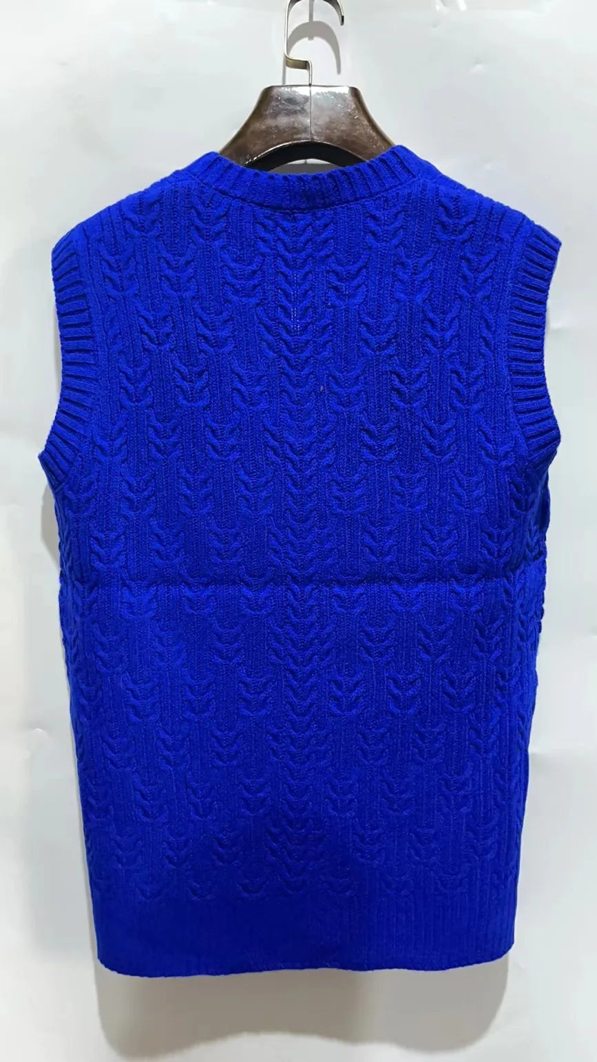 2025 Men's Autumn Winter Warm Casual Knitted Sweater Vest  Sleeveless V Neck Fleece Western Sweaters for Men Sueter Para Hombre