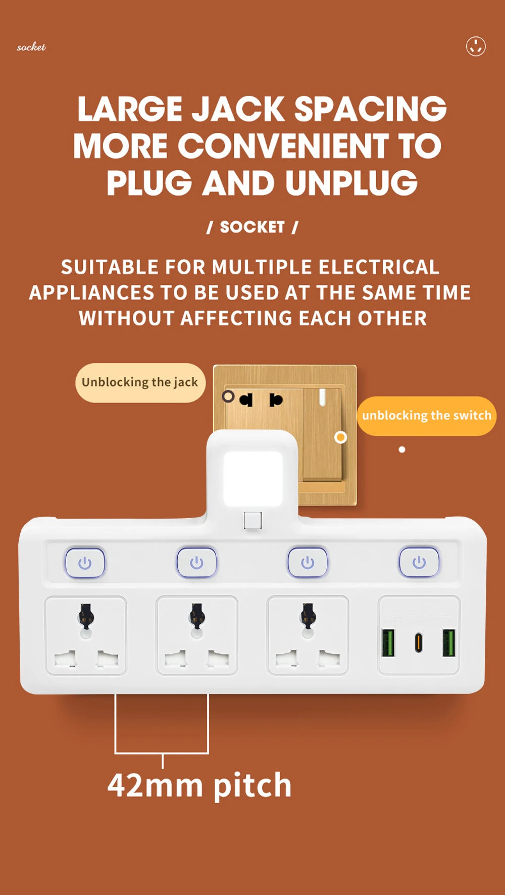 EU US UK Plug Universal Outlet Power Strip Multitap AC Separate Control Wall Socket With USB Fast Charge Multiprise Plug Adapter
