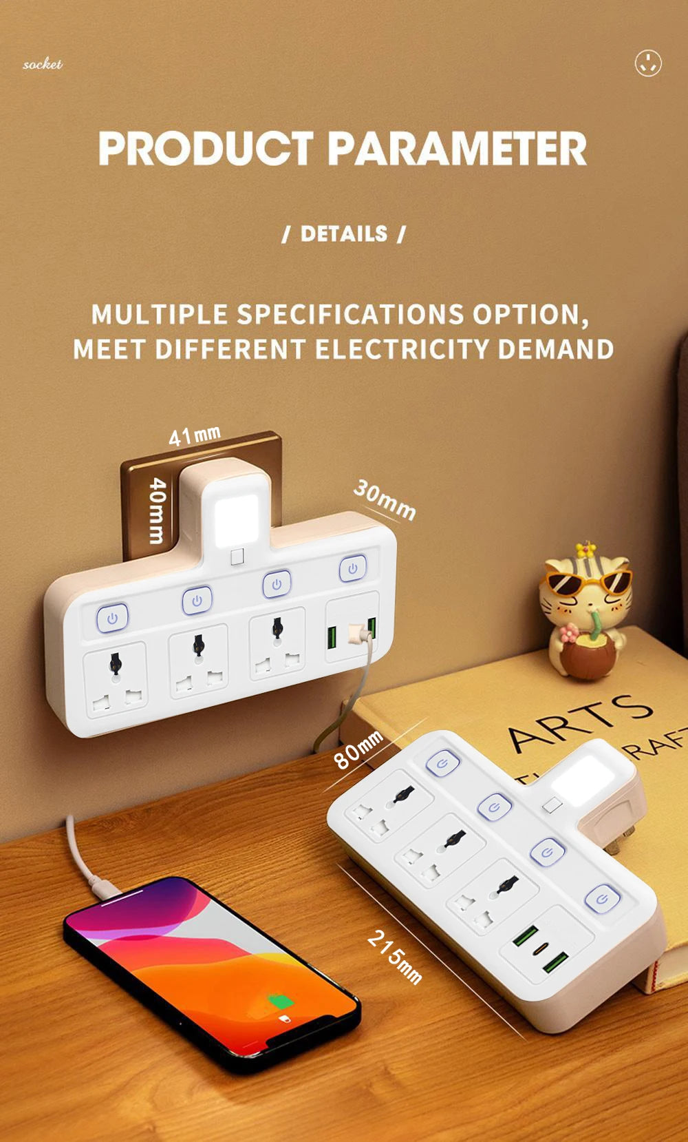 EU US UK Plug Universal Outlet Power Strip Multitap AC Separate Control Wall Socket With USB Fast Charge Multiprise Plug Adapter