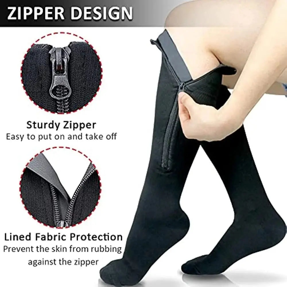 1 Pair Zipper Compression Socks Women Men High Elasticity Nylon Closed Toe Pressure Stocking For Edema Varicose Veins