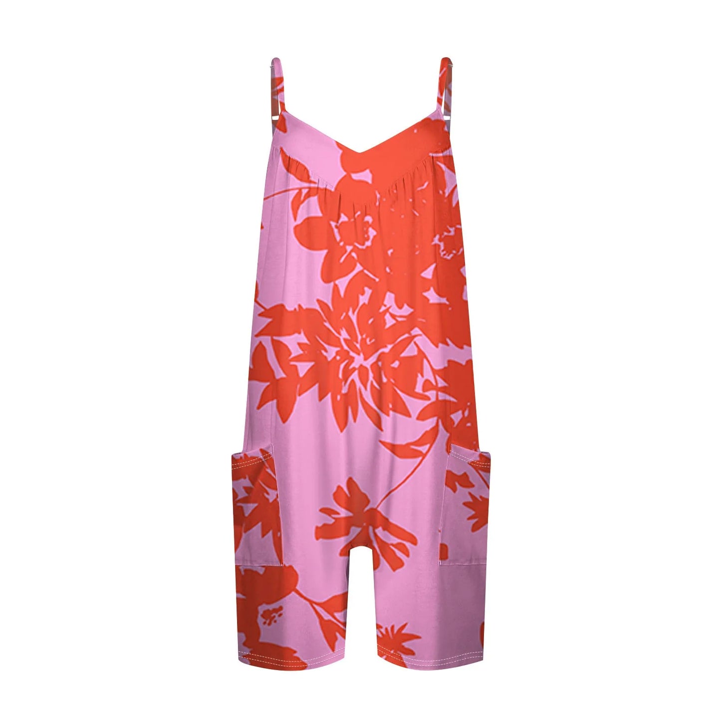 Summer Beautiful Colourful Floral Printing Daily Streetwear Playsuit Fashionable Casual Sleeveless Jumpsuit Shorts With Pockets