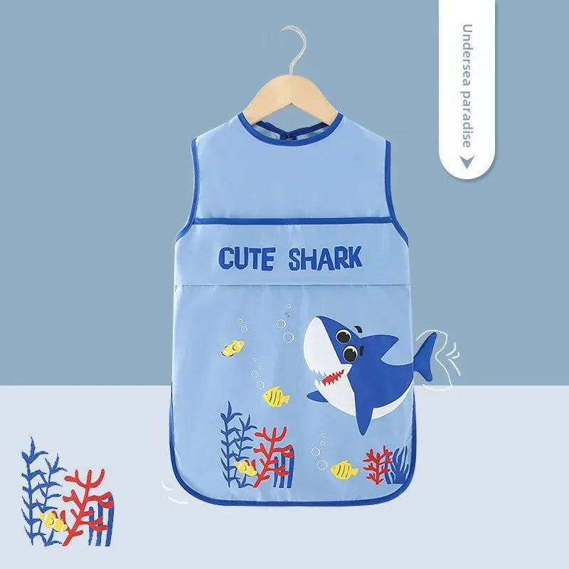 Waterproof Baby Bibs for Eating And Drawing Anti-Dirty Children Cover up Summer Nursery Baby Food Tray Toddler Feeding Apron