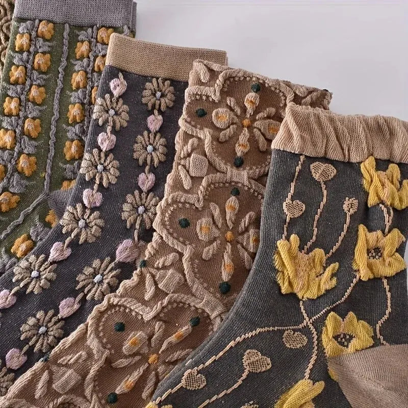 5 Pairs 3D Floral Textured Socks, Retro Court Style All-match Socks, Women's Stockings & Hosiery 45,625 Reviews 4.7 All Reviews