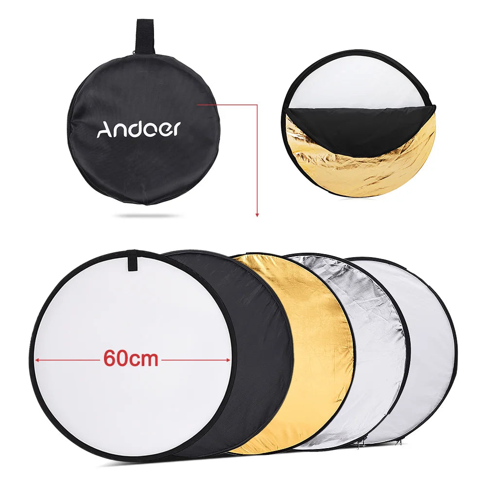Andoer 24" 60cm Disc 5 in 1 (Gold, Silver, White, Black, Translucent) Multi Portable Collapsible Photography Studio Photo Light