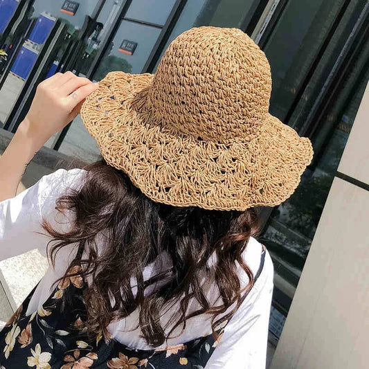 Summer Straw Hat for Women Large Brim Sun Hat Folding Travel Beach HatSun Shade Parent-child Hat Mom Girls Sun Hats