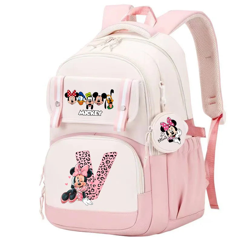 Minnie Mouse Backpack Student Boy Girl Schoolbag Kid Teenager Cartoon Bookbag Daypack Travel Commute Knapsack With Coin Purse