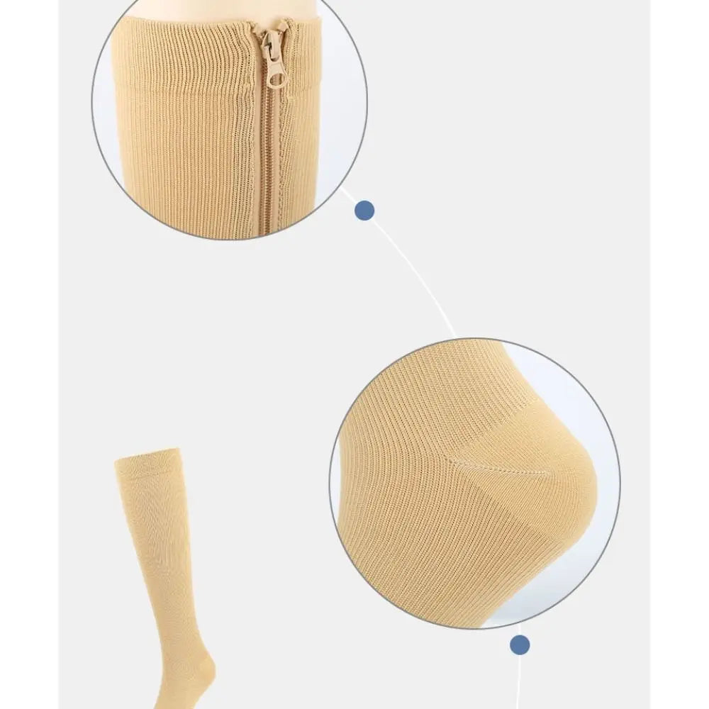 1 Pair Zipper Compression Socks Women Men High Elasticity Nylon Closed Toe Pressure Stocking For Edema Varicose Veins