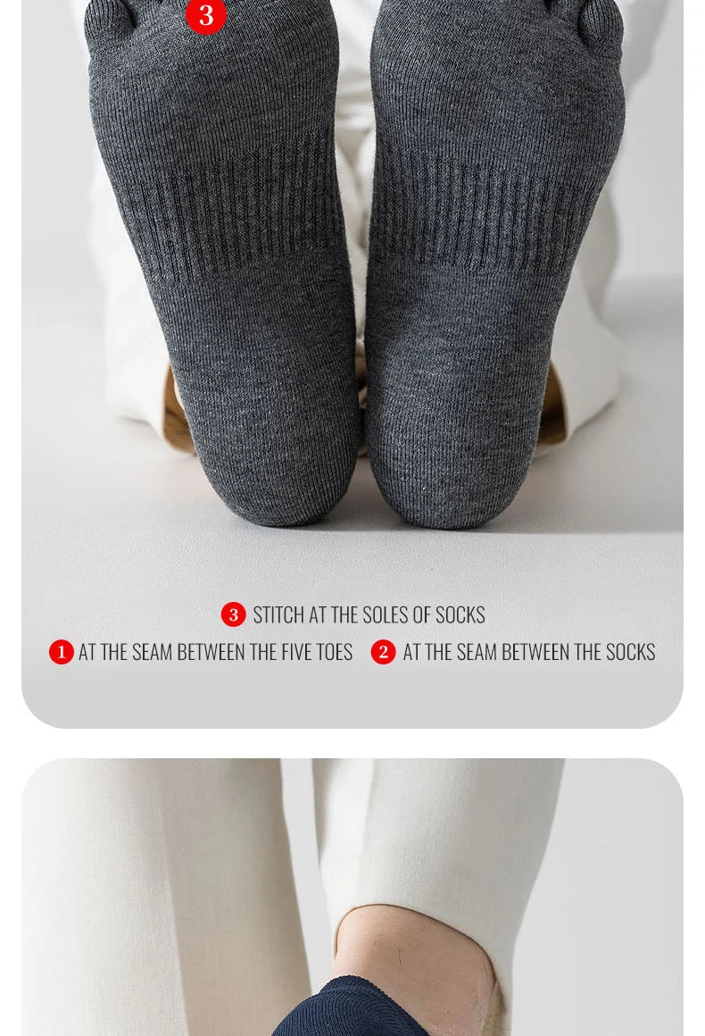 MiiOW Pure Cotton Five Finger Short Socks Men Sweat Absorbent Antibacterial Breathable Mesh Boat Socks Running Sports Toe Sock
