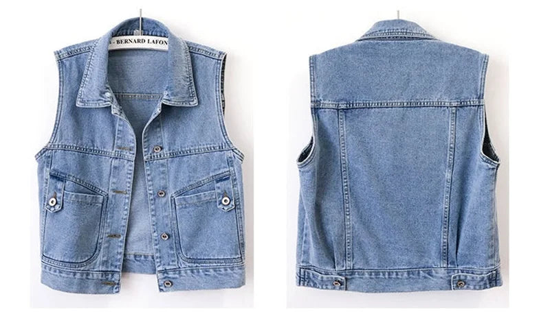 New Women Denim Vest Jackets Spring Autumn Pocket Hooded  Short Jean Waistcoat Sleeveless Jacket Outerwear Female Casual Top 5XL