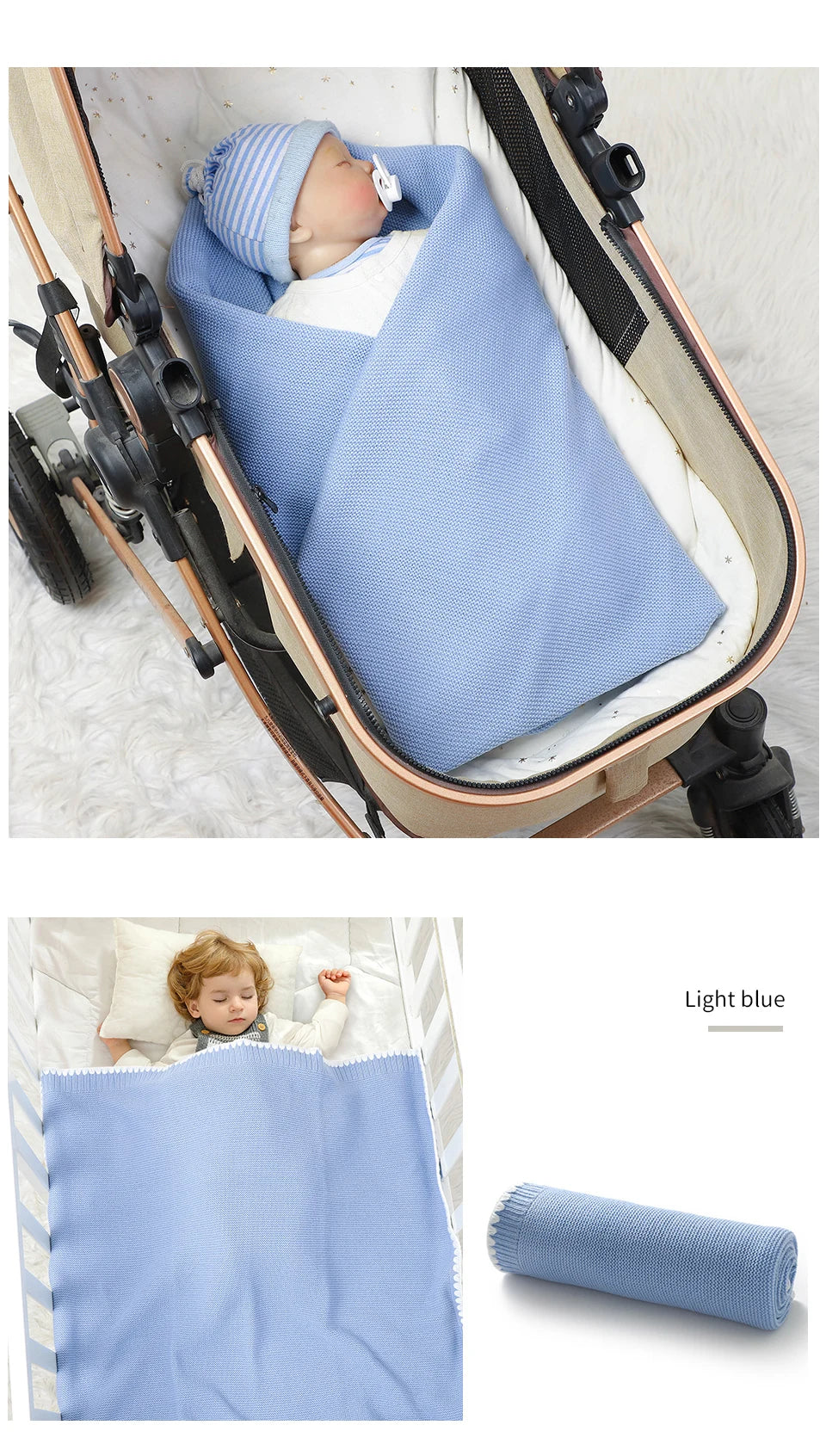 Solid Baby Receiving Blankets for Girl & Boy 90*70cm Knitting Newborn Netural Dual-Use Crib Nap Bedding Sheets Children Cellular