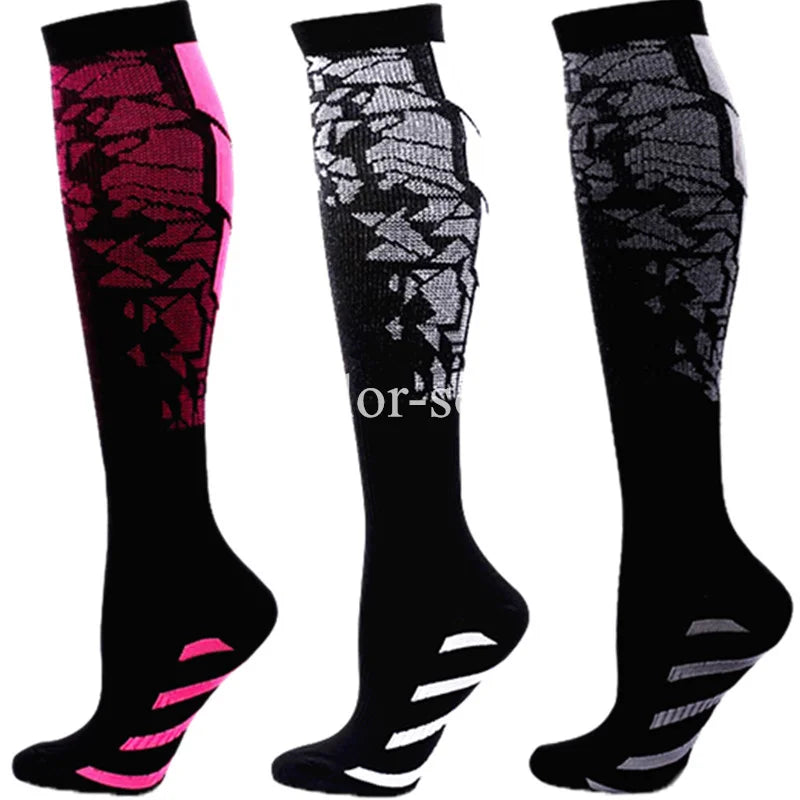 3 Pairs Lot Pack Compression Socks Running Men Women Floral Prints Stockings Sports Anti-Fatigue Compression Socks Bulk Sales