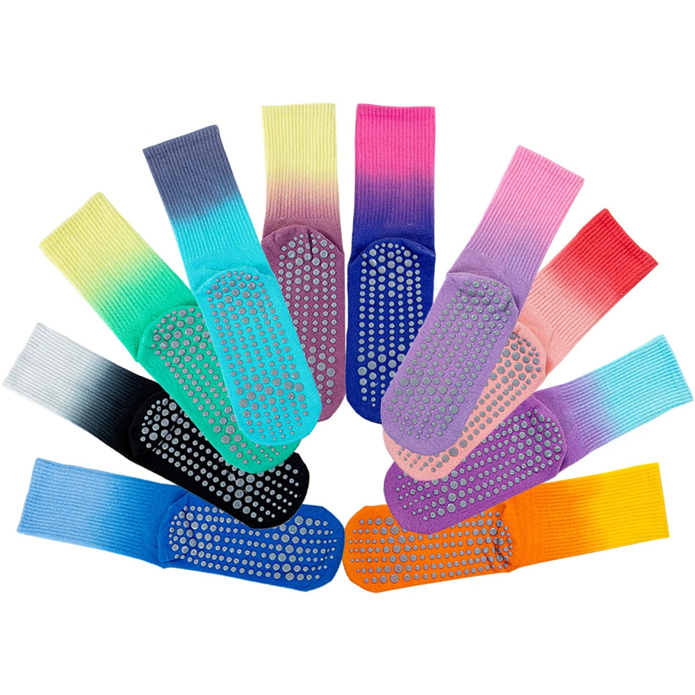 Colourful Women Sports Socks Cotton Mid-tube Bottom Professional Non-slip Silicone Indoor Fitness Socks Dance Pilates Yoga Socks