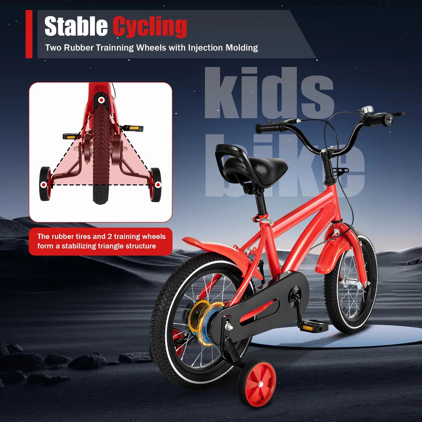 14inch Children's Bicycle with Training Wheel for 2-5 Year-Old Boys and Girls, Height Adjustable Kids Bike White/Yellow/Red/Blue
