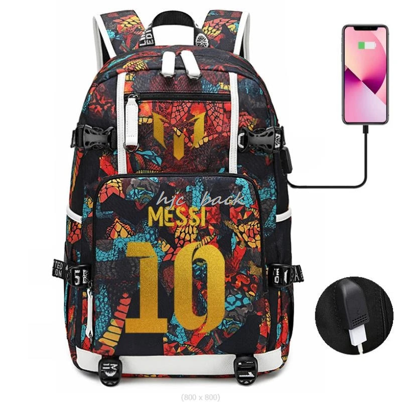 Football Stars Messi Backpacks Camouflage USB Teens School Bags Waterproof Boys Girls Casual Travel Laptop knapsacks Best Gift