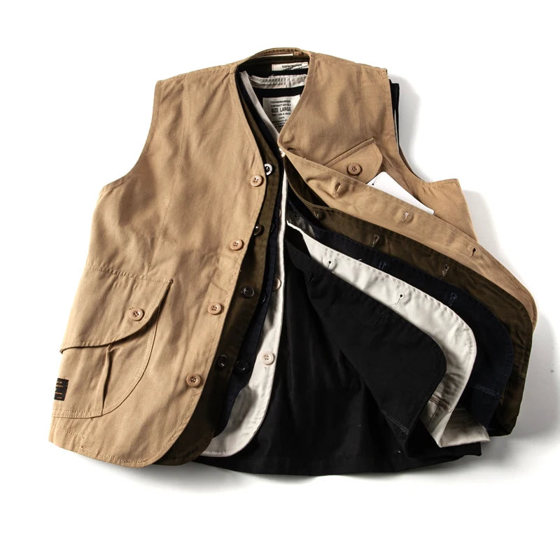 Retro Japanese Sle Loose Men's Vest Multi-ket Workwear Casual Streetwear Outerwear Couple's Jaet Youth Faion