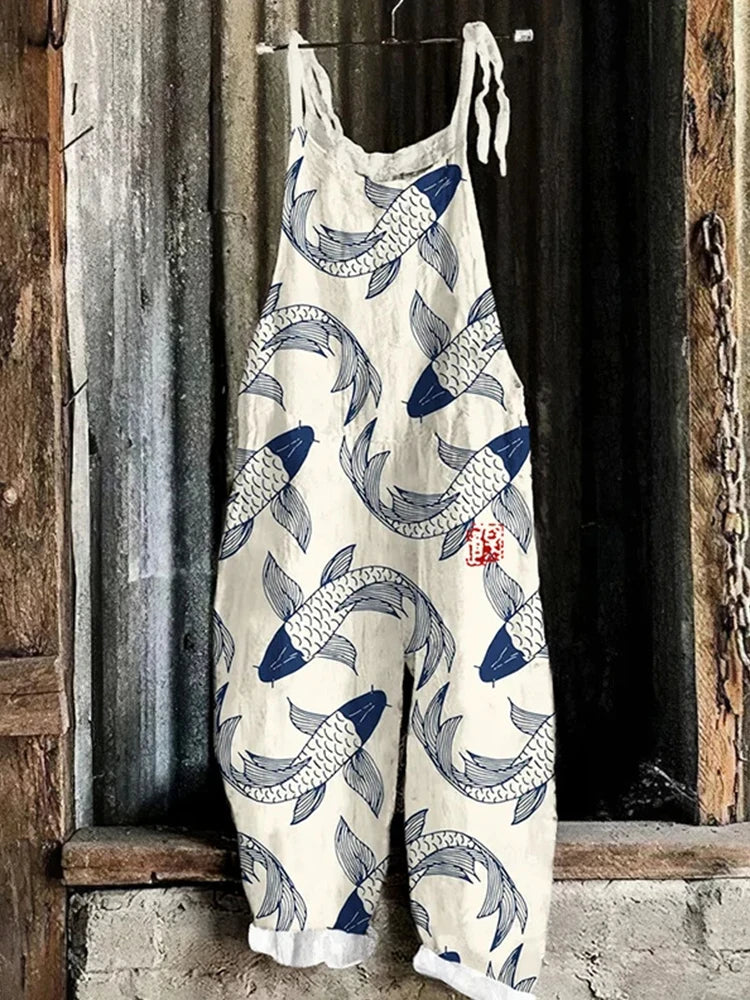 Colorful Fish Print Sexy Adjustable Jumpsuit Shorts Urban Street Trend Women's Pants Casual Adjustable Jumpsuit Pants S-5XL