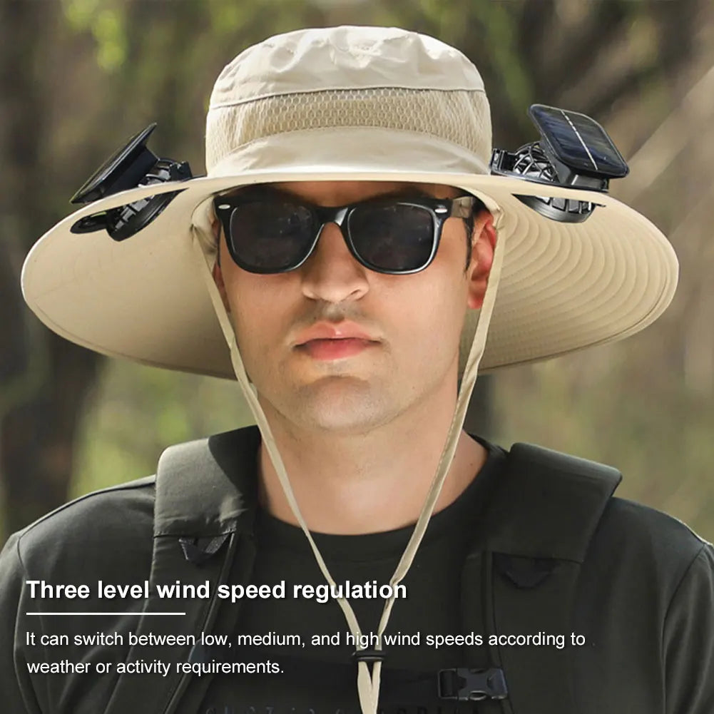 Solar Fan Hat Sun Hat with 2 Solar Fan Outdoor Fishing Hat Summer Cap for Men Outdoor Camping Fishing Hiking