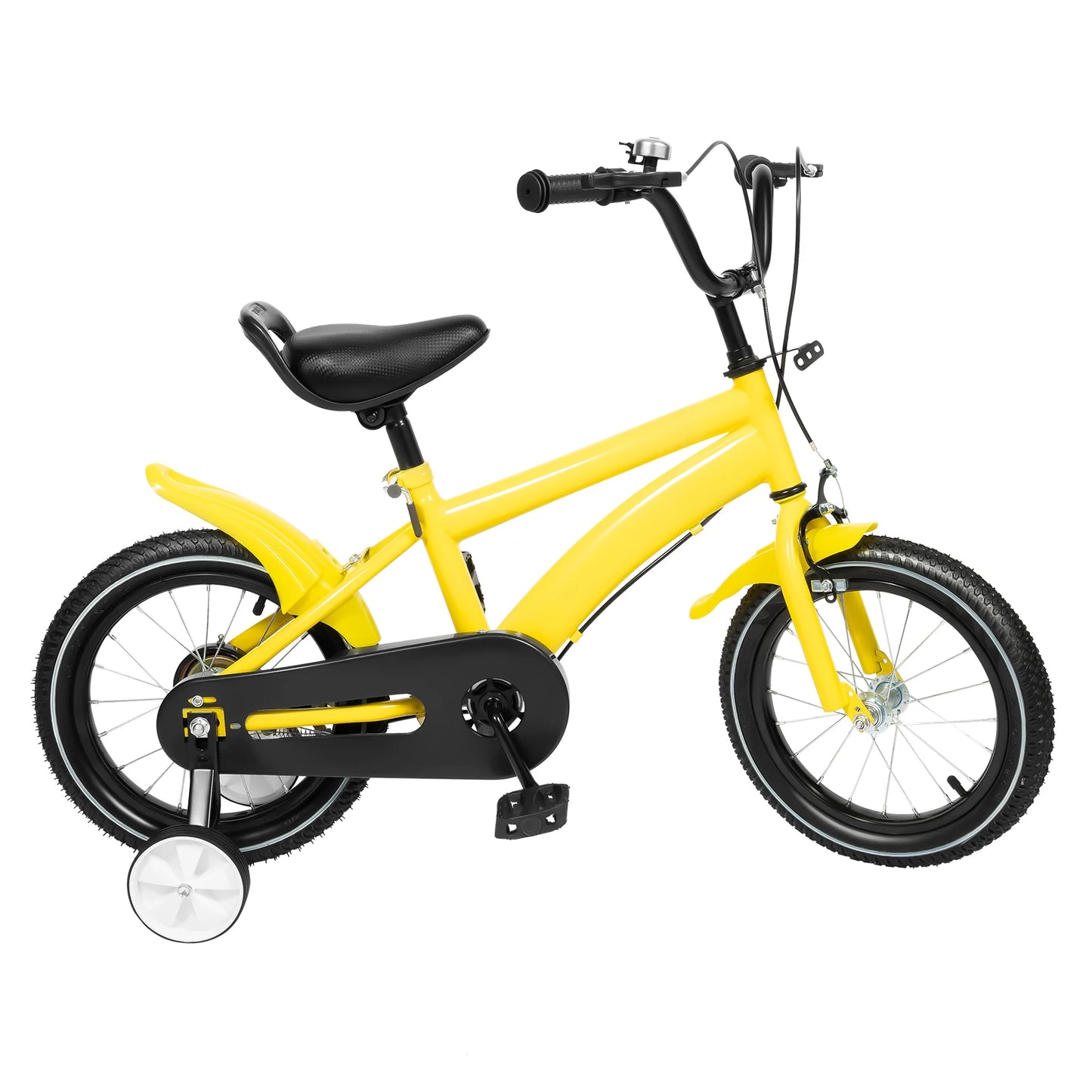 14 Inch Kids Bike Adjustable Seat Dual Brakes Children's Bicycle Load 50kg w/Training Wheels for Ages 2-4, Yellow/Blue/Red/White