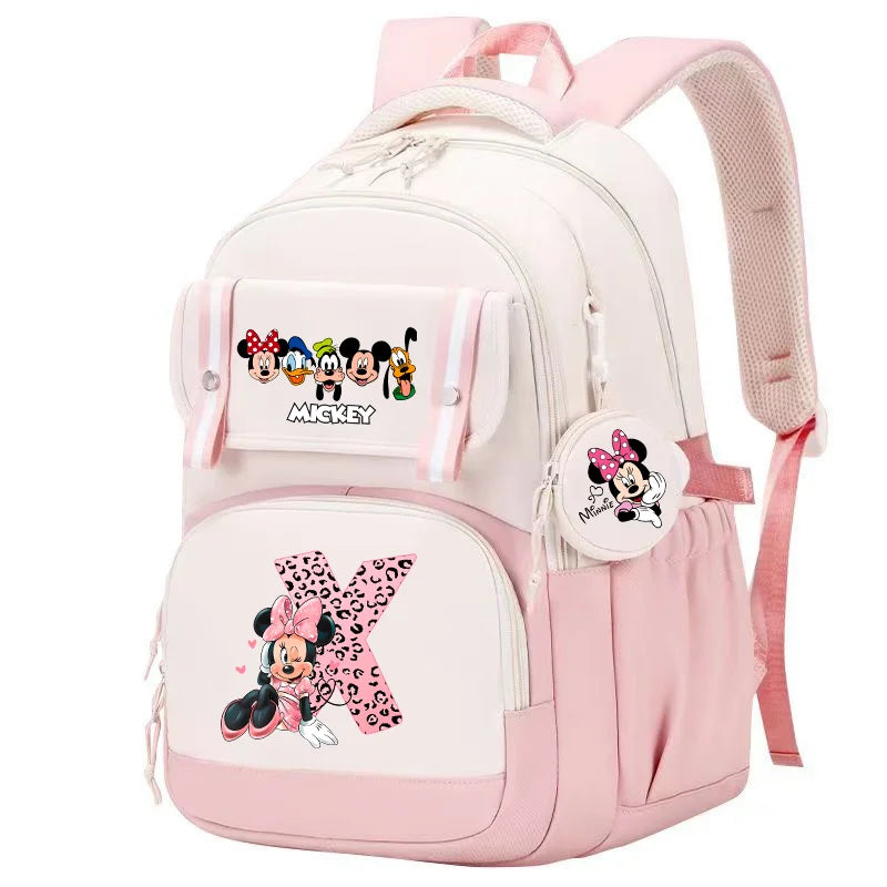 Minnie Mouse Backpack Student Boy Girl Schoolbag Kid Teenager Cartoon Bookbag Daypack Travel Commute Knapsack With Coin Purse