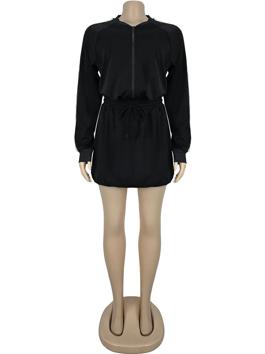 ZIML Minimalist Two Piece Sets For Women Stand Collar Long Sleeve Spliced Zipper Tops High Waist Shorts Chic Set Female Fashion