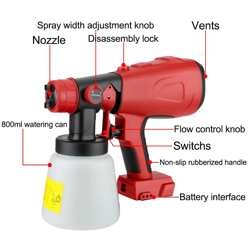 Spray Gun For Makita/Bosch/Dewalt/Milwaukee/Ryobi 18V 20V Lithium Battery Electric Furniture Paint Sprayer Airbrush Power Tool
