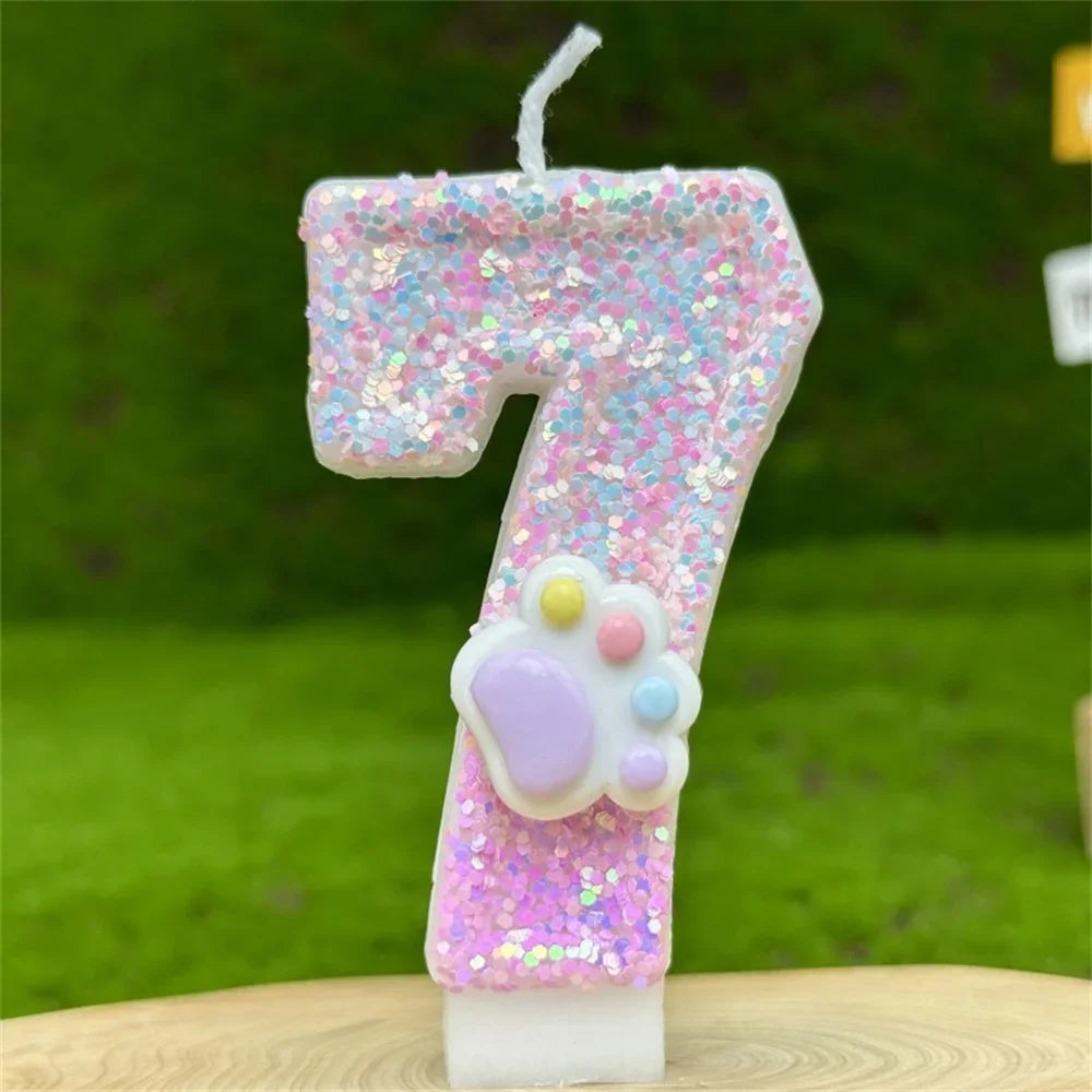 3D Number Candles Cake Decorating Glitter Pink Claw Theme Number Candles Cake Topper Birthday Party Cake Decoration