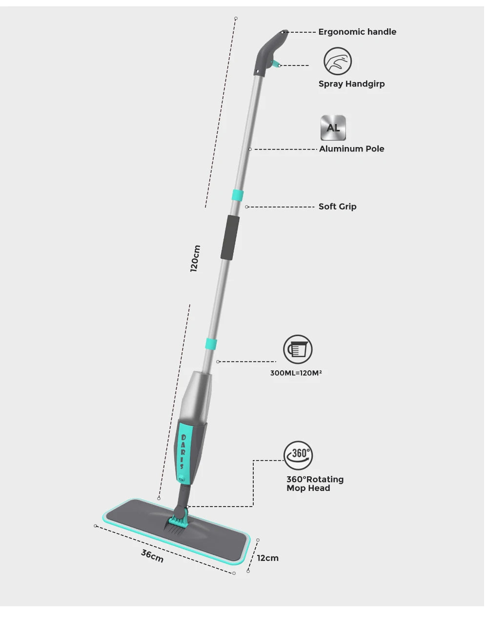 Magic Floor Cleaning Sweeper Brooms With Microfiber Pads 360° Rotation Flat Spray Floor Mop Broom For Cleaning Home Spin Mop