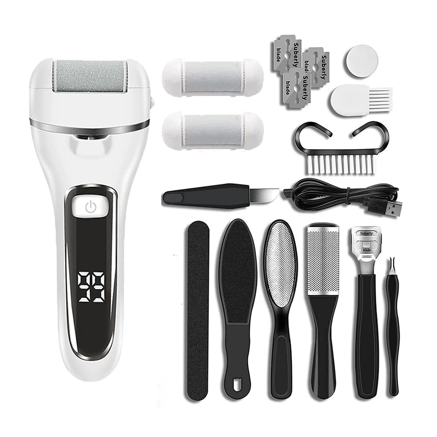 Electric Callus Remover Professional Foot File Grinder Pedicure Machine Rechargeable Heel Cracked Dead Skin Scrubber 3 Heads