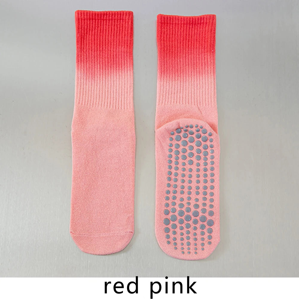 Colourful Women Sports Socks Cotton Mid-tube Bottom Professional Non-slip Silicone Indoor Fitness Socks Dance Pilates Yoga Socks