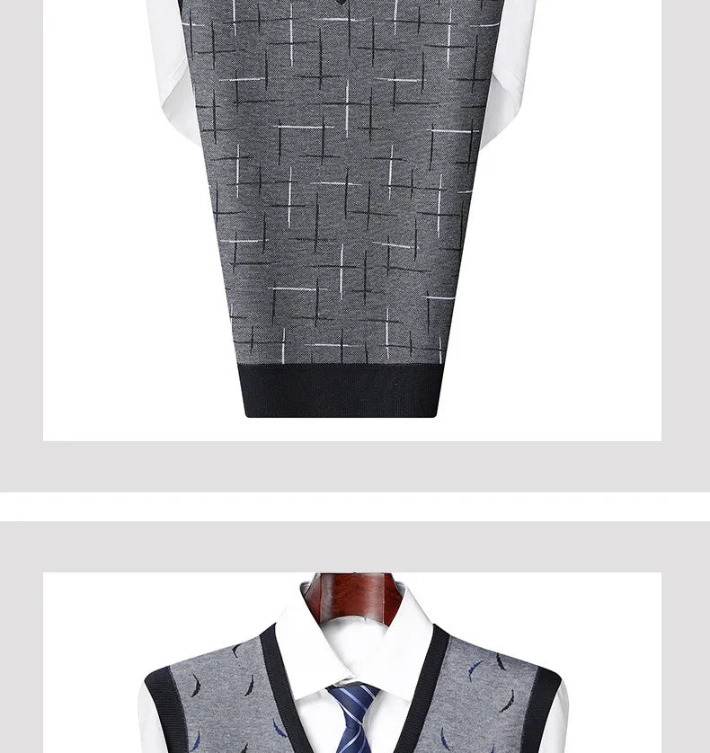 Men's Sweatvest Knit Vest 2023 Autumn Winter New Style Casual Fashionable V-Neck Middle-Aged And Elderly Pullover