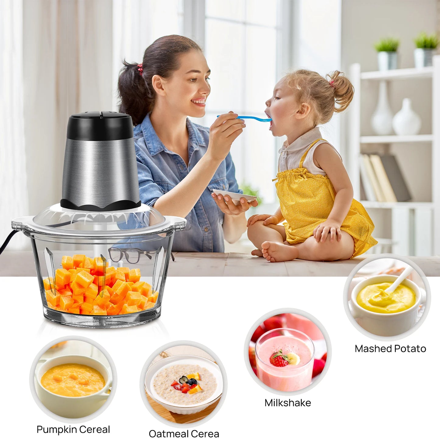 2 Speeds Meat Grinder Electric Multi Blender Mixer Food Processor Vegetable Chopper Meat Blender Food Grinder for Kitchen,2L